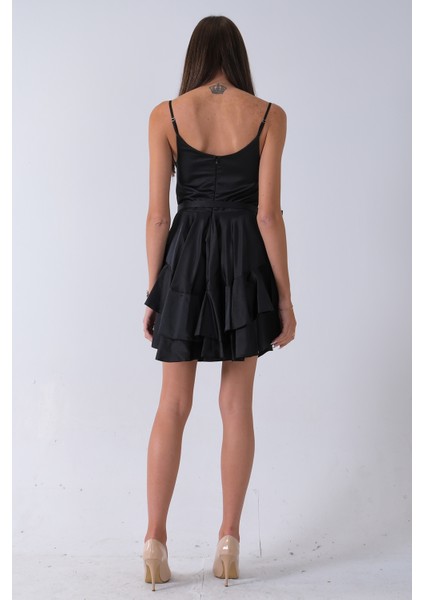 Siyah Ip Askılı Bel Kemer Bağlamalı Mini Boy Abiye 0802004.01