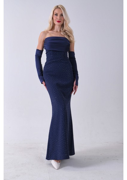 Lacivert Drapeli Üzeri Işıltı Nokta Detaylı Kollu Abiye 0802502.02 fiyatları