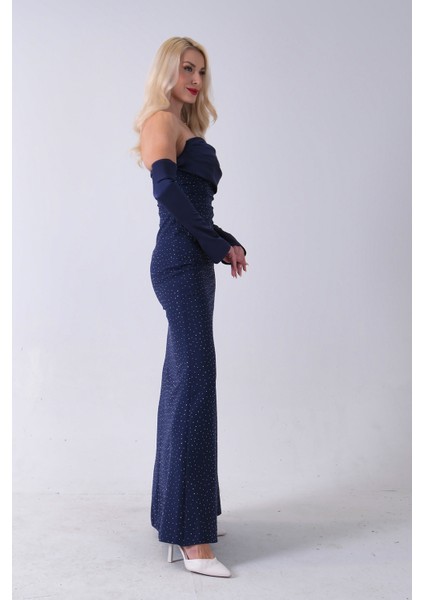 Lacivert Drapeli Üzeri Işıltı Nokta Detaylı Kollu Abiye 0802502.02 fırsatları