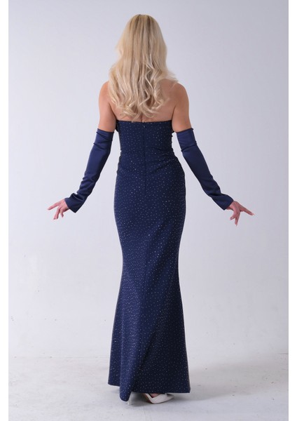 Lacivert Drapeli Üzeri Işıltı Nokta Detaylı Kollu Abiye 0802502.02 indirimleri