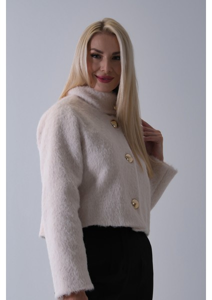 Ekru Yarım Balıkçı Yaka 4 Düğmeli Kaşe Yün Ceket 5307121.147 indirimleri