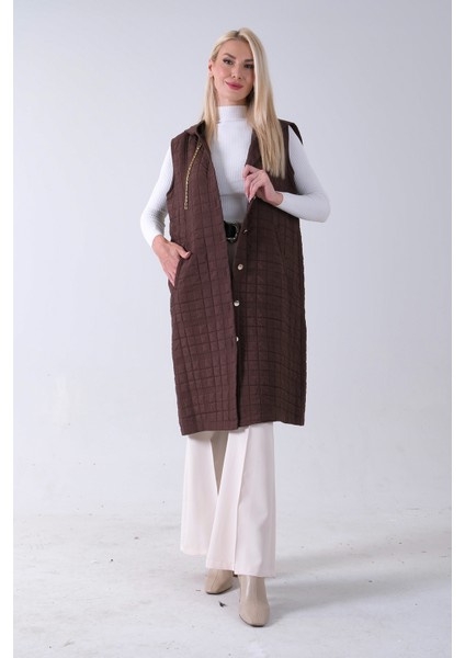 Kahve Zincir Detaylı Fleto Cepli Kapitone Yelek 31070195.05