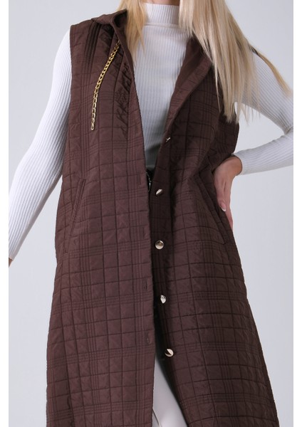 Kahve Zincir Detaylı Fleto Cepli Kapitone Yelek 31070195.05