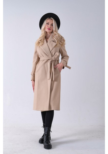 Bej Kol Bağlamalı Seyyar Kuşaklı Uzun Kaşe Kaban 41630051.55 fiyatları