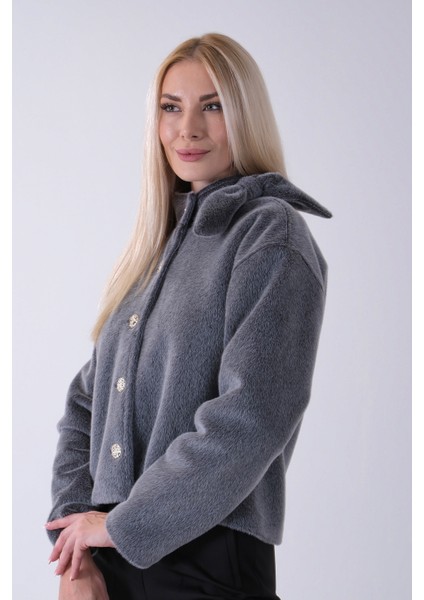 Gri Omuz Fiyonk Detaylı Düğme Kapamalı Kaşe Ceket 41630060.06 fiyatları