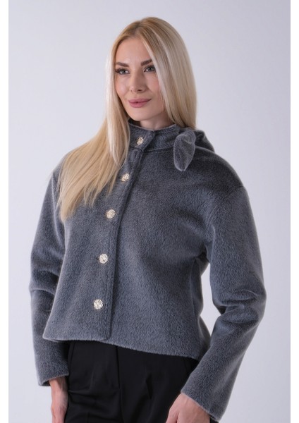 Gri Omuz Fiyonk Detaylı Düğme Kapamalı Kaşe Ceket 41630060.06 modelleri