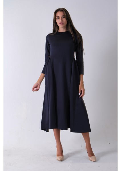 Lacivert Bisiklet Yaka Scuba Tesettür Elbise 4593445.02 modelleri