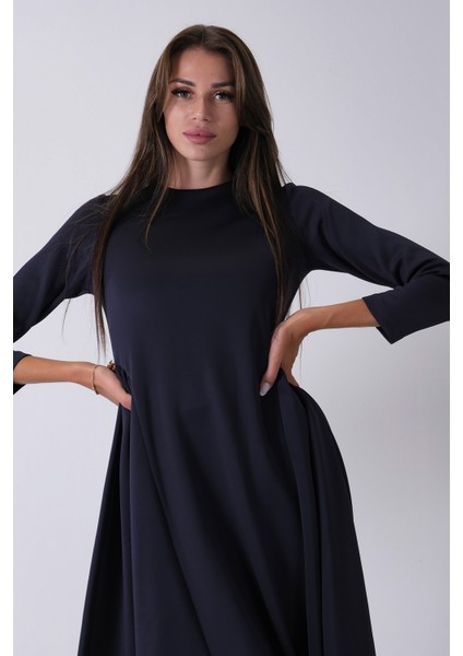 Lacivert Bisiklet Yaka Scuba Tesettür Elbise 4593445.02