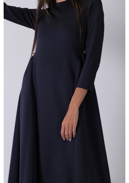 Lacivert Bisiklet Yaka Scuba Tesettür Elbise 4593445.02