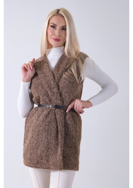 Kahve Kemerli Yünlü Kaşe Yelek 31070196.05