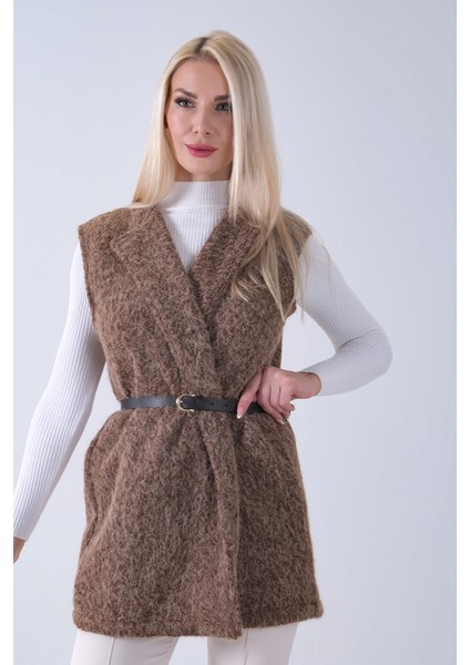 Kahve Kemerli Yünlü Kaşe Yelek 31070196.05