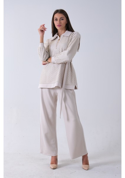 Taş Tunik Yaka Fermuar Kapamalı File Detaylı Pantolonlu Takım 4577283.50 fırsatları