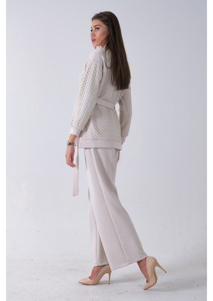 Taş Tunik Yaka Fermuar Kapamalı File Detaylı Pantolonlu Takım 4577283.50 indirimleri