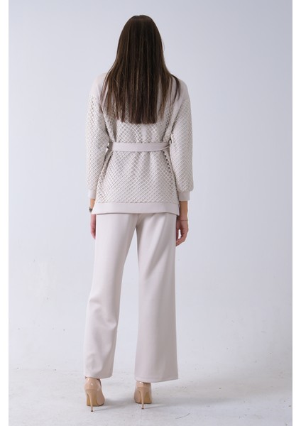Taş Tunik Yaka Fermuar Kapamalı File Detaylı Pantolonlu Takım 4577283.50