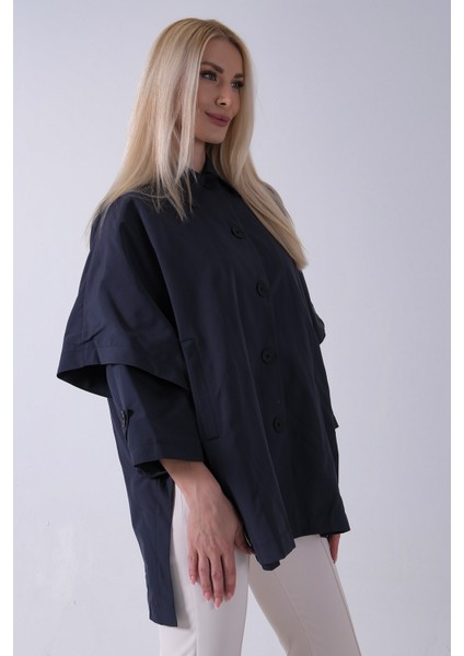 Lacivert 5 Düğme Kapamalı Takma Kol Yandan Cepli Trenç 5309343.02 modelleri