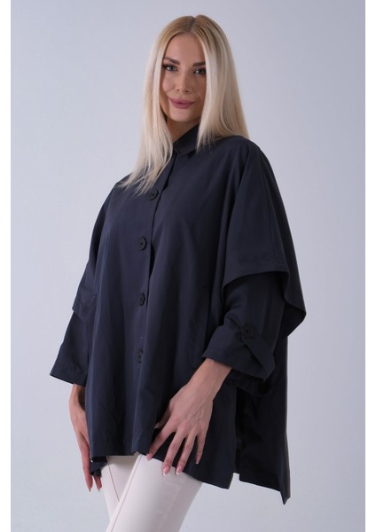 Lacivert 5 Düğme Kapamalı Takma Kol Yandan Cepli Trenç 5309343.02