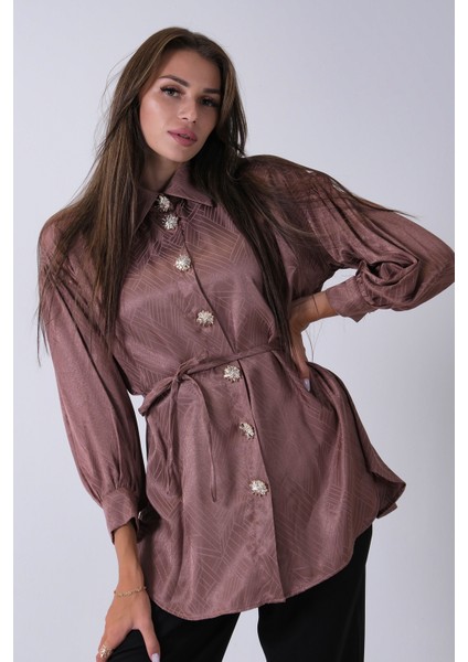 Kahve Gömlek Yaka Düğme Kapamalı Bel Bağlamalı Tunik 4595331.05 modelleri