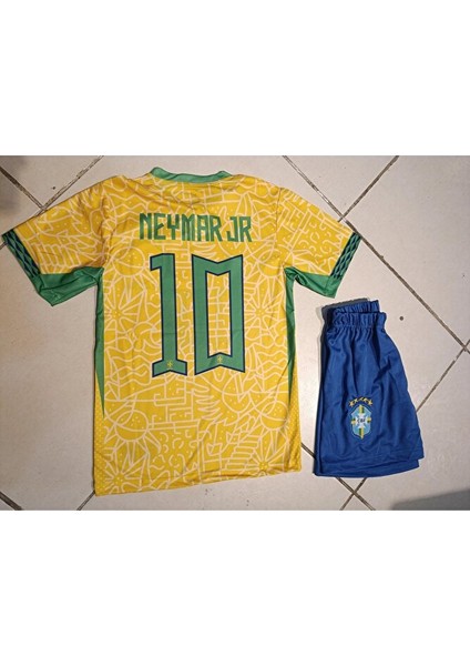 Brezilya Neymar Özel Tasarım Çocuk Futbol Forma 2 Li Set. Şort+Forma