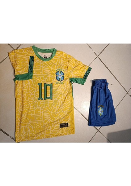 Brezilya Neymar Özel Tasarım Çocuk Futbol Forma 2 Li Set. Şort+Forma fiyatları
