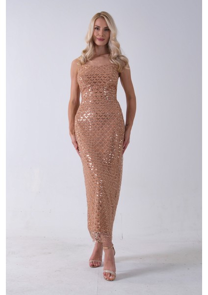 Gold Midi Boy Straplez Pul Payet Abiye 0801134.122