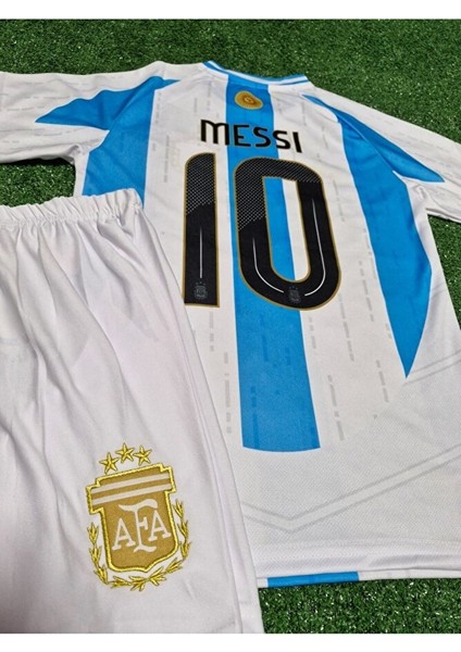 Lionel Messi Arjantin 2024/25 Yeni Sezon Çocuk Forması Şort Çorap Bileklik 4'lü Set modelleri
