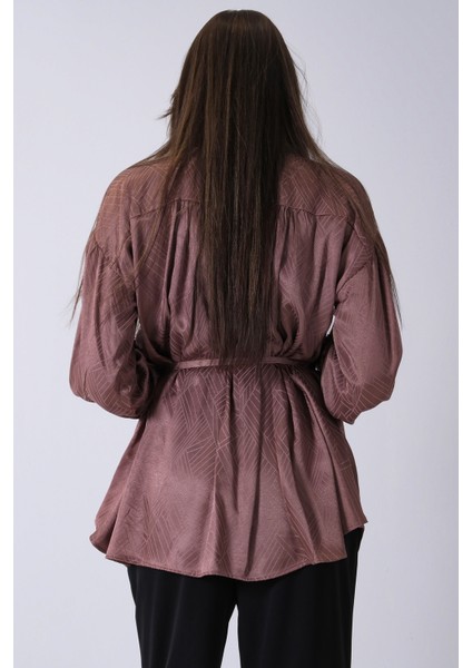 Kahve Gömlek Yaka Düğme Kapamalı Bel Bağlamalı Tunik 4595331.05