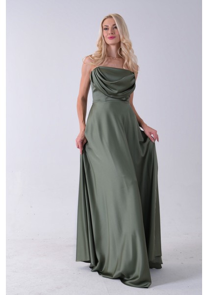 Haki Fermuar Kapamalı Straplez Uzun Abiye 0801005.23 modelleri