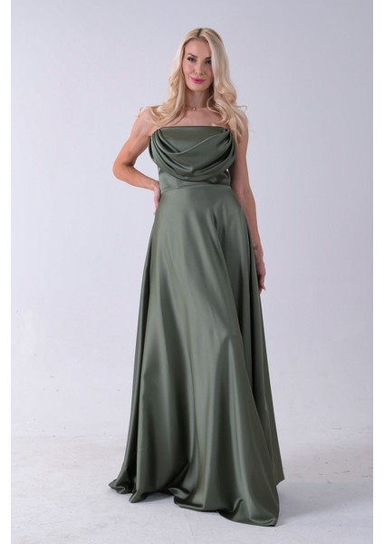 Haki Fermuar Kapamalı Straplez Uzun Abiye 0801005.23 fırsatları