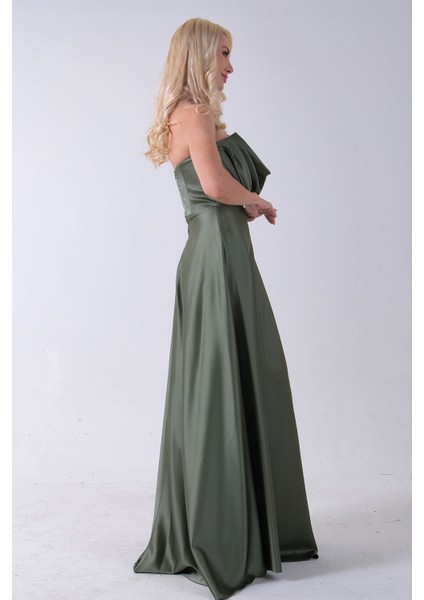 Haki Fermuar Kapamalı Straplez Uzun Abiye 0801005.23 indirimleri