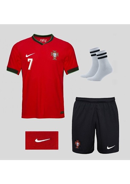 Portekiz Ronaldo 7 Avrupa Takımı Çocuk Futbol Forma 4'lü Set Forma+Şort+Çorap+Bileklik
