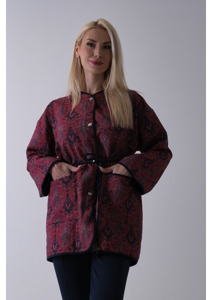 Bordo Astarlı Biye Detaylı Cepli Kapitone Ceket 31050766.04