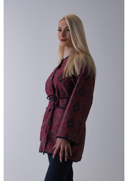 Bordo Astarlı Biye Detaylı Cepli Kapitone Ceket 31050766.04