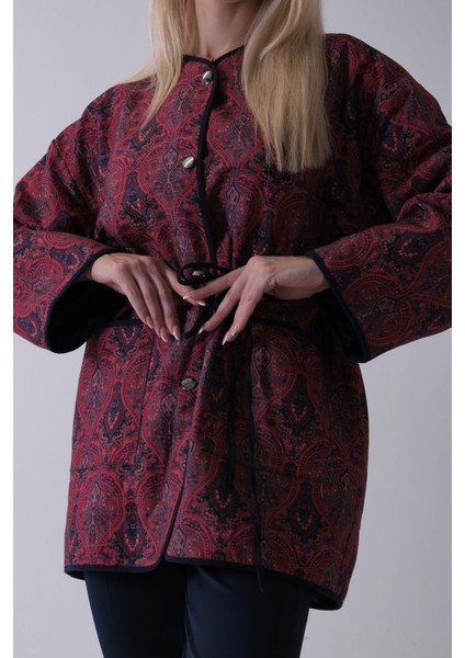 Bordo Astarlı Biye Detaylı Cepli Kapitone Ceket 31050766.04