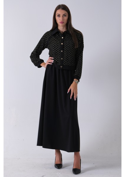 Siyah Sarı Petek Motifli Etekli Takım 4577253.01 fiyatları