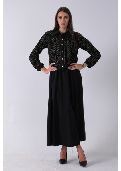 Siyah Sarı Petek Motifli Etekli Takım 4577253.01 modelleri