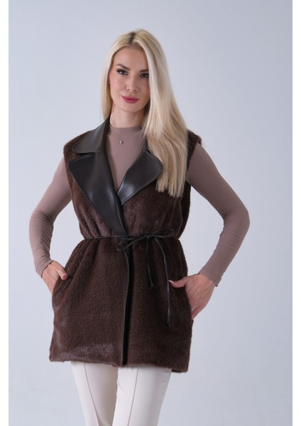 Kahve Deri Yakalı Yandan Cepli Yelek 4579030.05