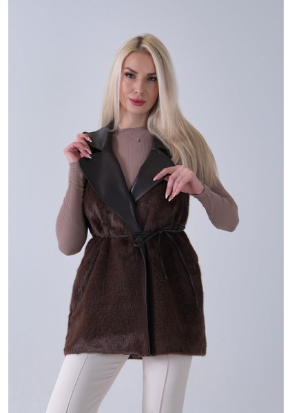 Kahve Deri Yakalı Yandan Cepli Yelek 4579030.05