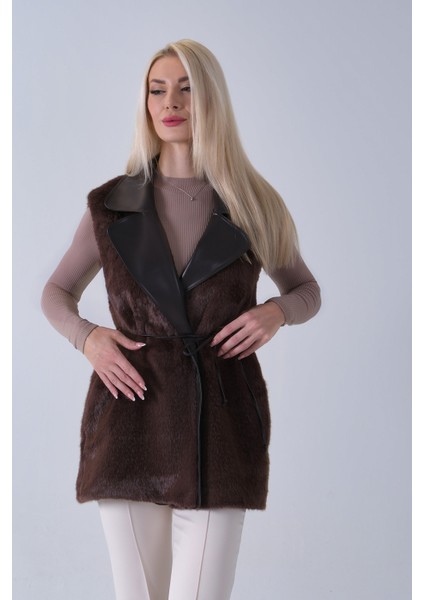 Kahve Deri Yakalı Yandan Cepli Yelek 4579030.05