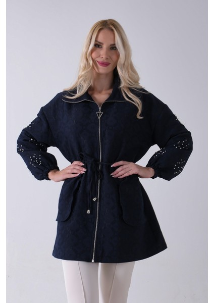 Lacivert Üzeri Taş Detaylı Yandan Cepli Trenç 940140177.02 fiyatları