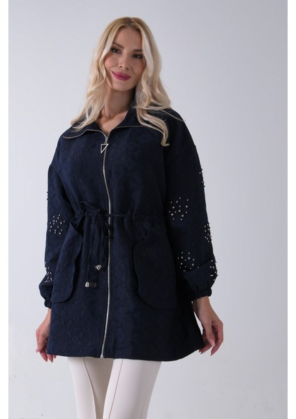 Lacivert Üzeri Taş Detaylı Yandan Cepli Trenç 940140177.02 modelleri