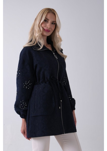 Lacivert Üzeri Taş Detaylı Yandan Cepli Trenç 940140177.02 fırsatları