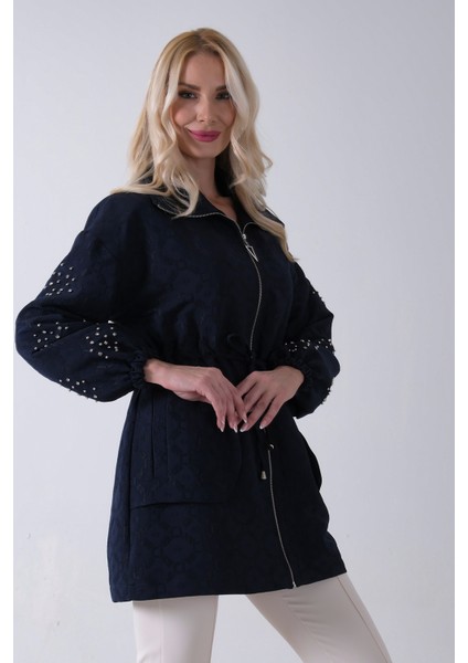 Lacivert Üzeri Taş Detaylı Yandan Cepli Trenç 940140177.02 indirimleri