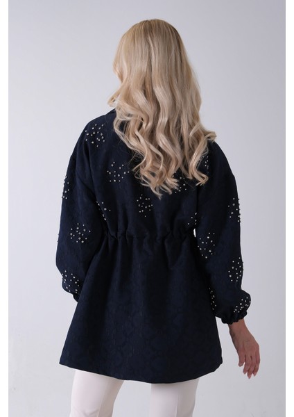 Lacivert Üzeri Taş Detaylı Yandan Cepli Trenç 940140177.02