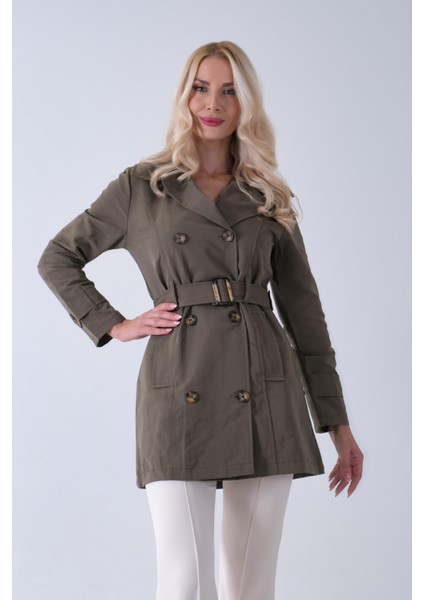 Haki Bilek ve Omuz Apolet Detaylı Kemerli Düğme Kapamalı Trenç 4200829.23 modelleri