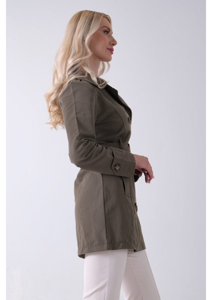 Haki Bilek ve Omuz Apolet Detaylı Kemerli Düğme Kapamalı Trenç 4200829.23 indirimleri