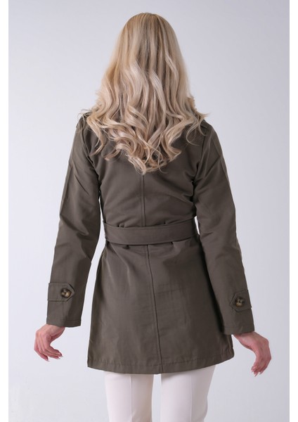 Haki Bilek ve Omuz Apolet Detaylı Kemerli Düğme Kapamalı Trenç 4200829.23