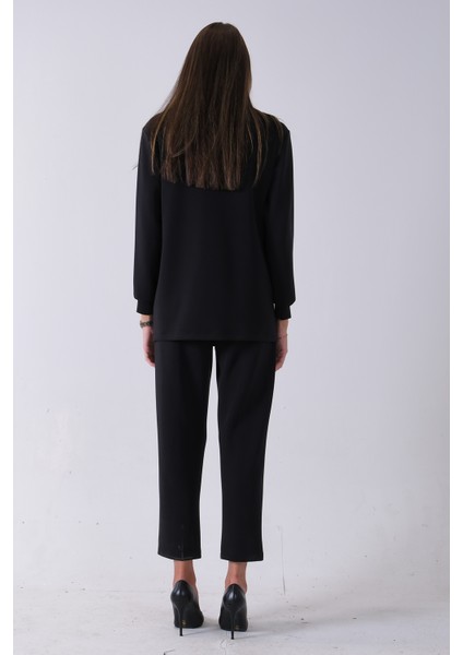 Siyah Bileği Lastikli Tunik Üzeri Detaylı Pantolonlu Takım 4577260.01