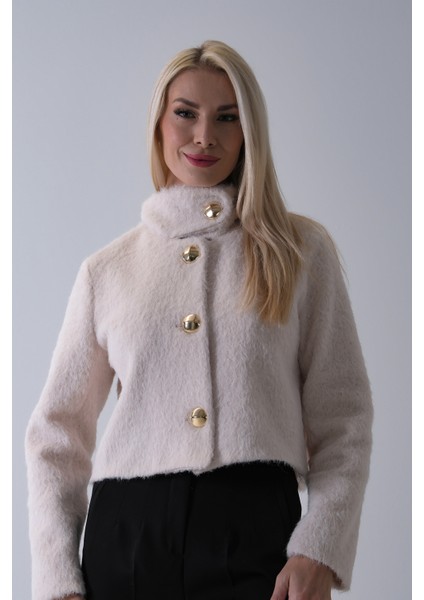 Ekru Yarım Balıkçı Yaka 4 Düğmeli Kaşe Yün Ceket 5307121.147