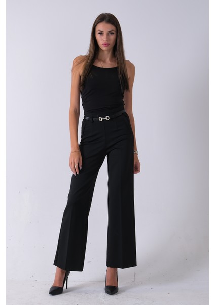 Siyah Fleto Cepli Düz Pantolon 03030309.01