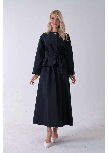 Lacivert Önü Tek Düğmeli Kuşaklı Etek Ceket 31040701.02 fiyatları